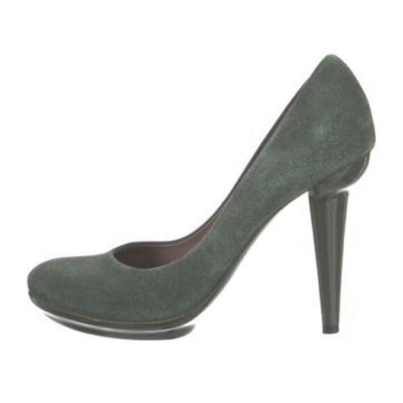 Bottega Veneta Authentic Solid Forest Green Suede Leather High Heels Round Toe 9 - Picture 2 of 8